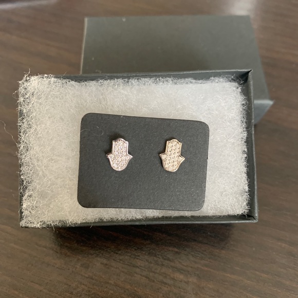 Pave Sapphire & Sterling Silver Hamsa Stud Earring - Picture 2 of 2